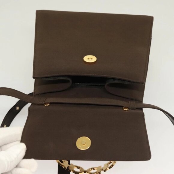 Salvatore Ferragamo Gancini Hand Bag Nylon 2way Brown Gold - Picture 11 of 14